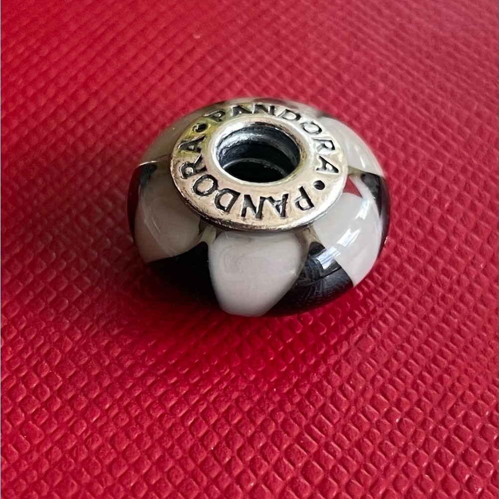 Pandora black and gray triangle murano glass bead charm